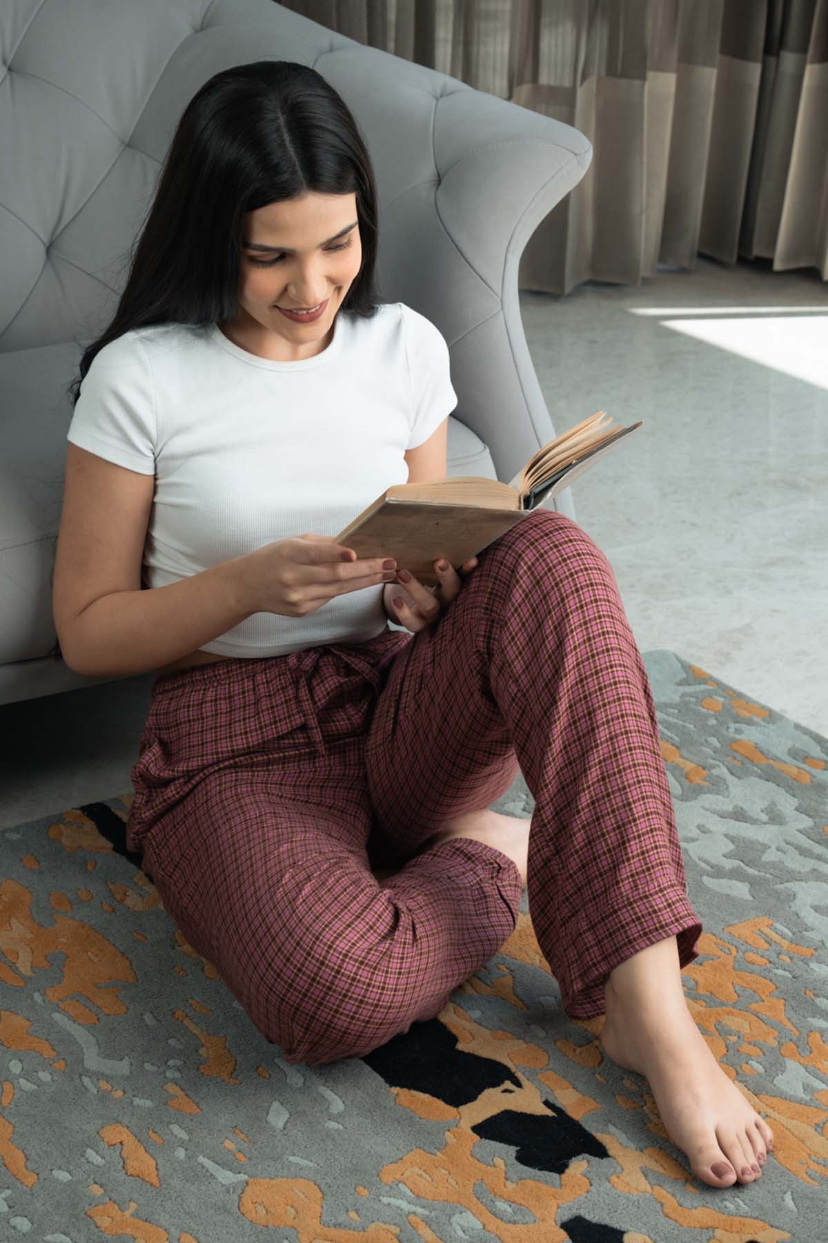 Buy Designer Pink Plaid Pyjama Online