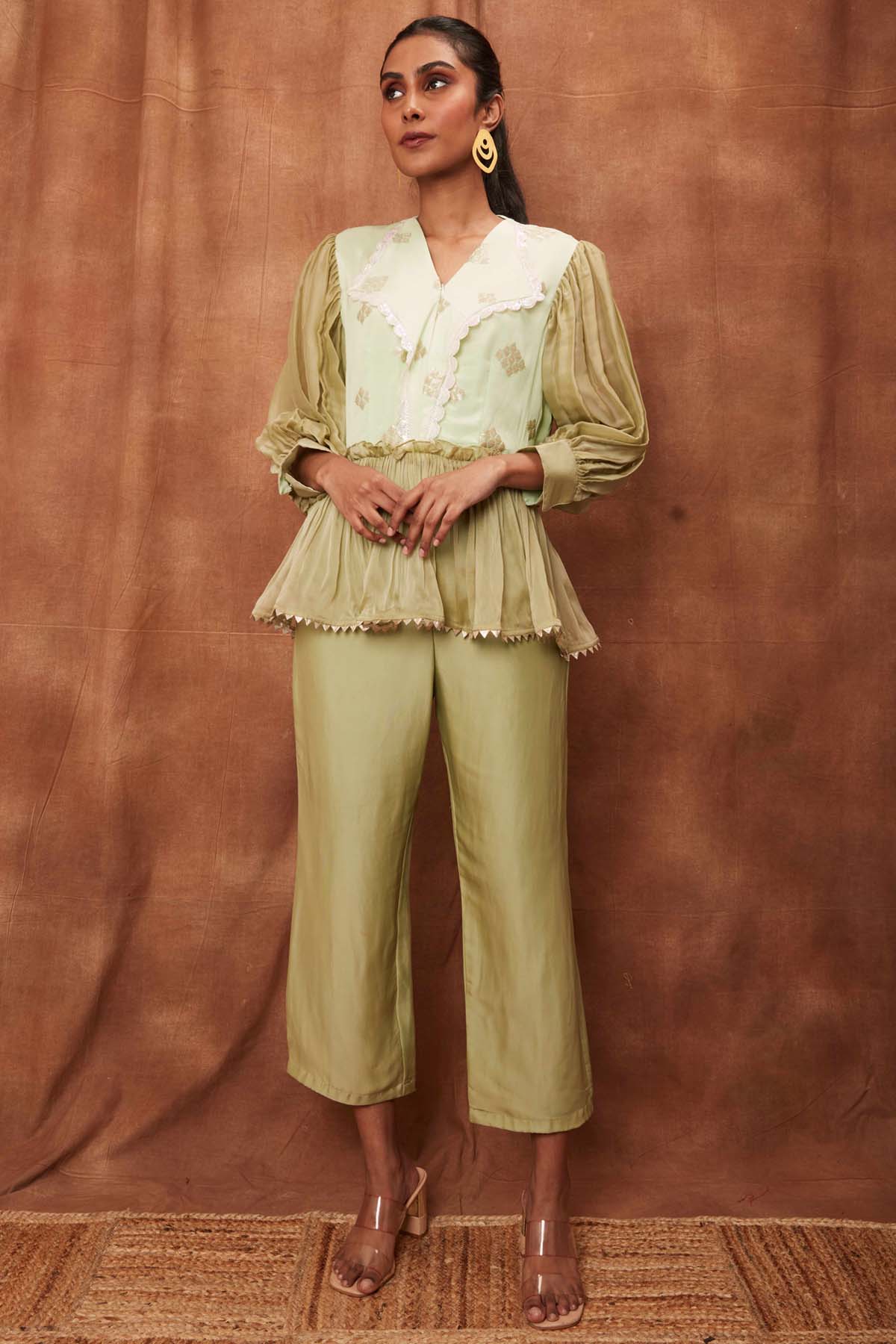 Buy Pista Green Pintuck Top & Pants for Women Online