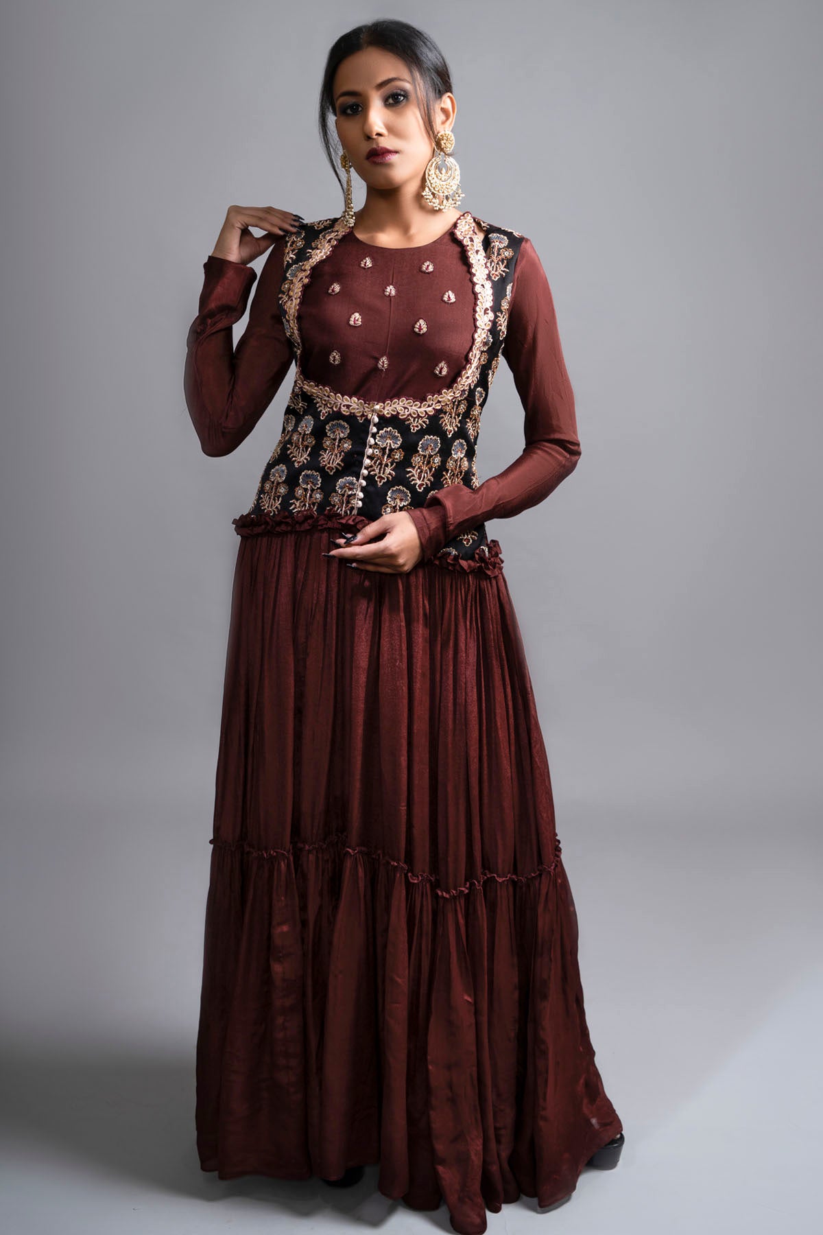 Pleated Gown & Zardozi Jacket