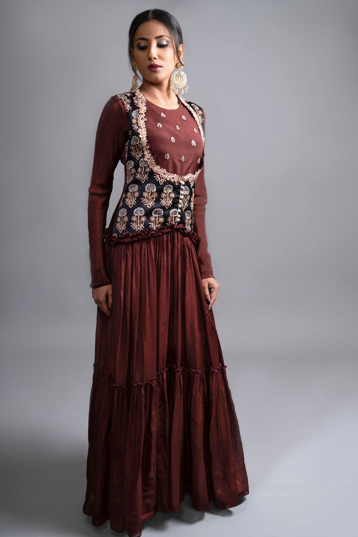 Pleated Gown & Zardozi Jacket