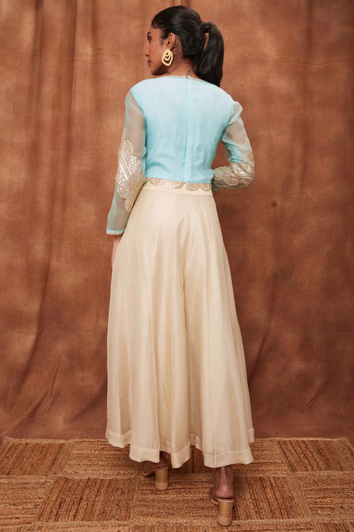 Powder Blue Silk Pintuck Top & Pants