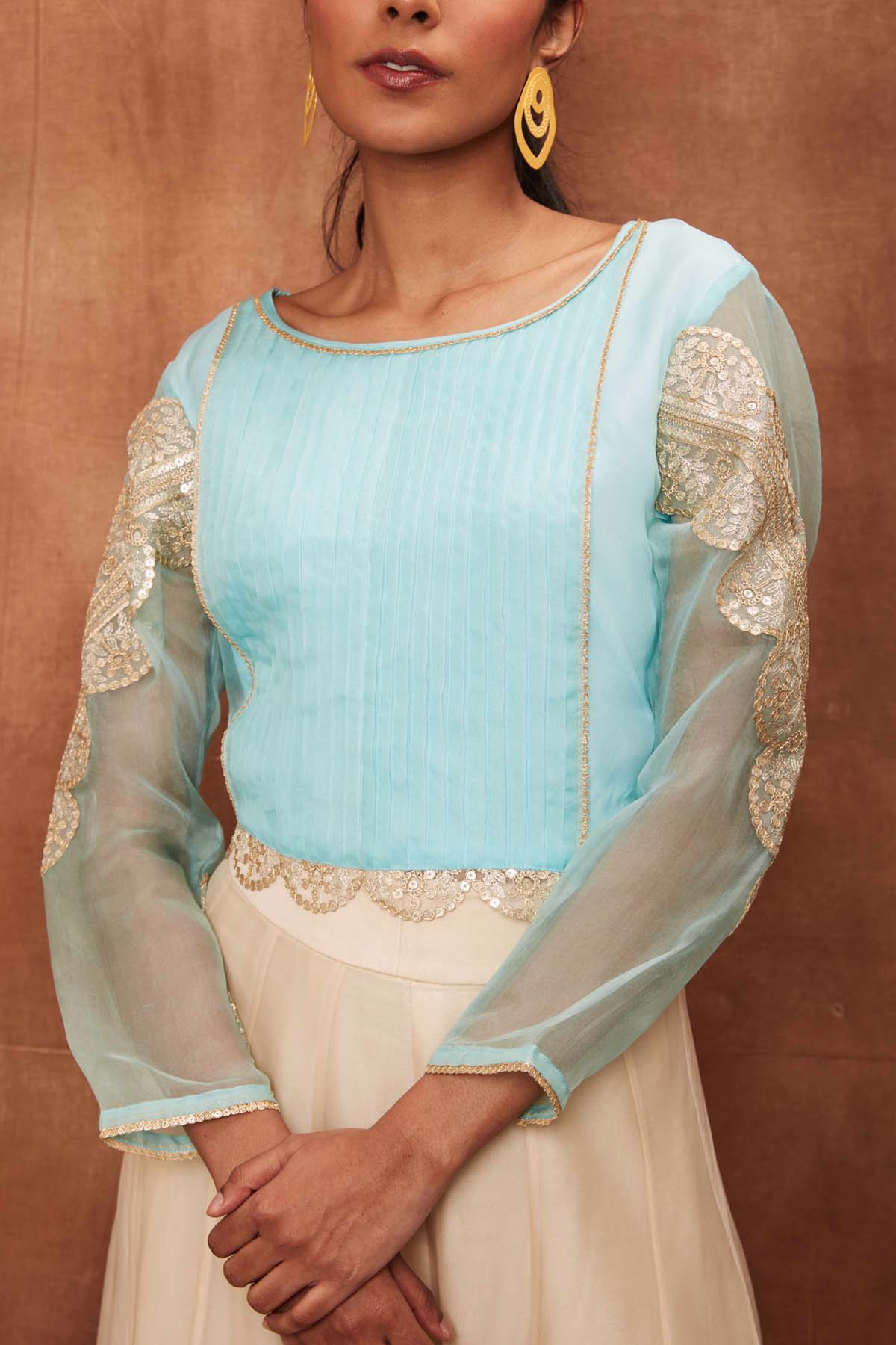 Powder Blue Silk Pintuck Top & Pants