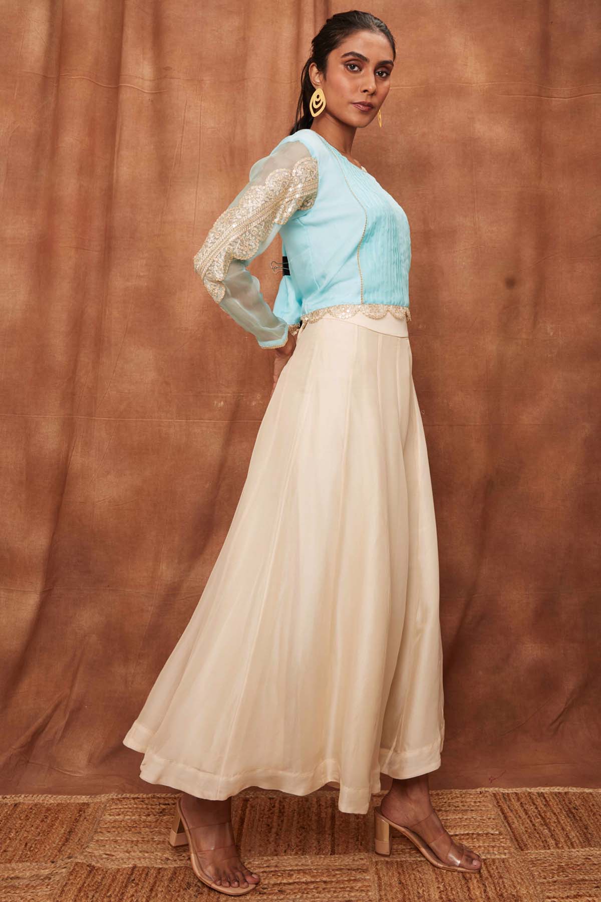 Powder Blue Silk Pintuck Top & Pants