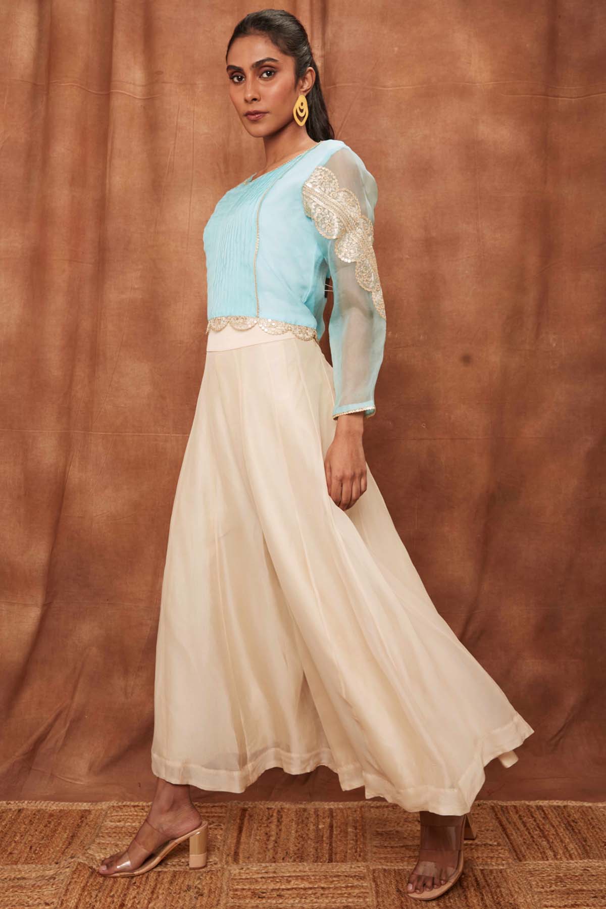 Powder Blue Silk Pintuck Top & Pants