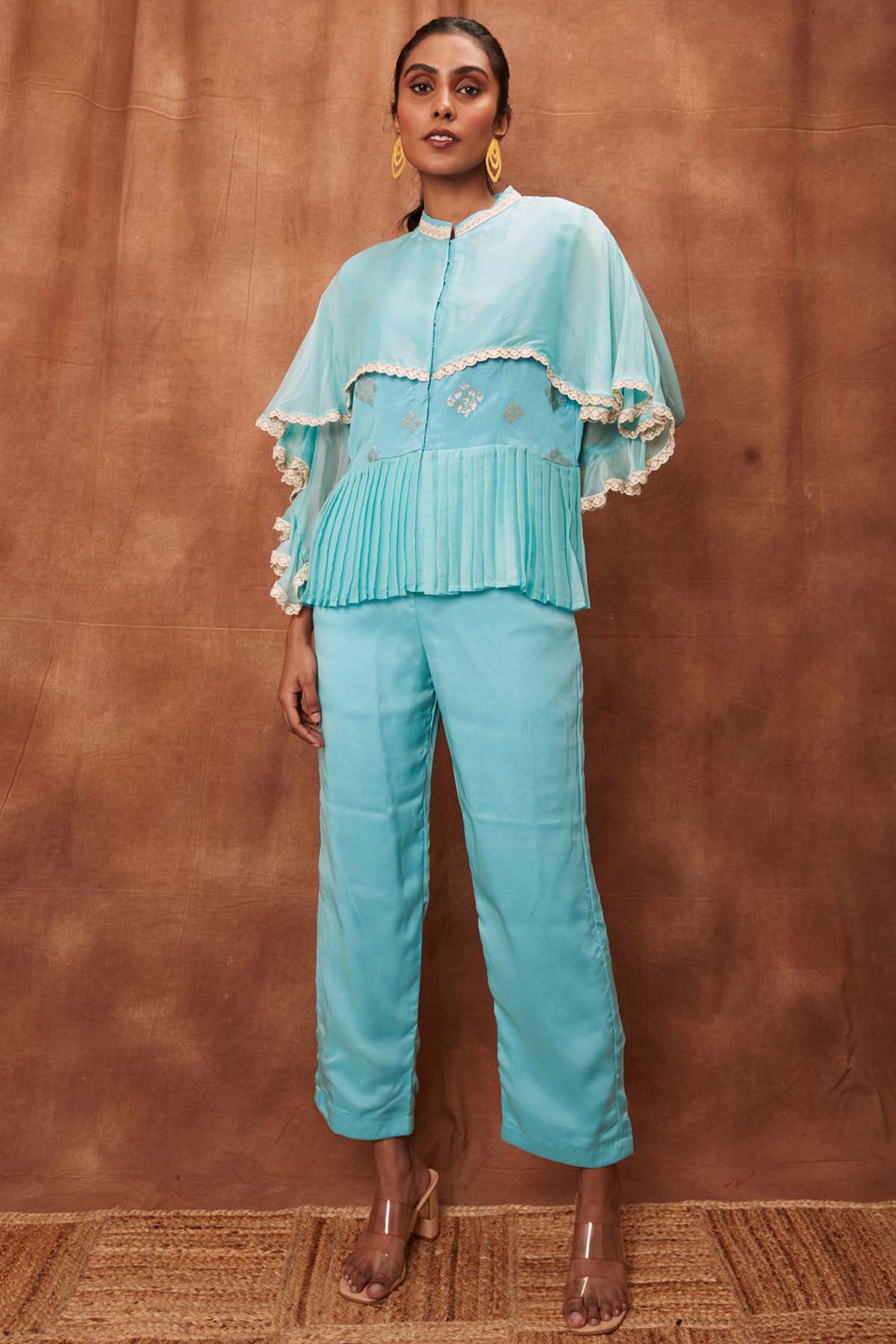 Buy Powder Blue Pintuck Top & Pants for Women Online