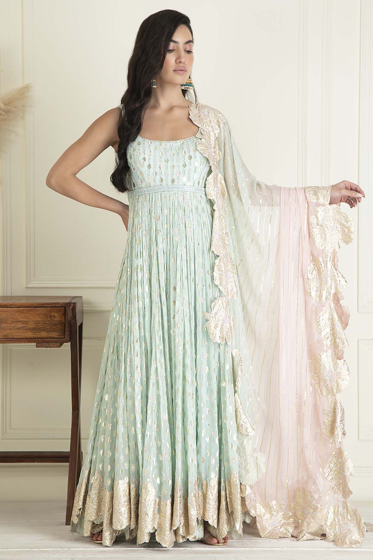Powder Blue Sequin Anarkali Set