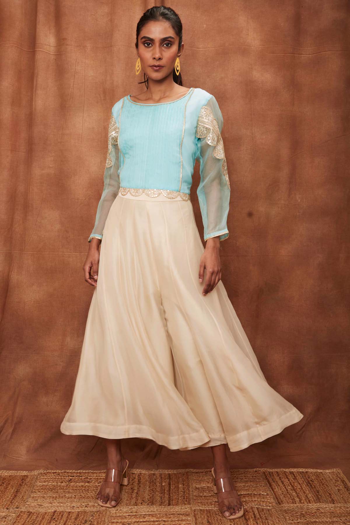 Buy Powder Blue Silk Pintuck Top & Pants for Women Online
