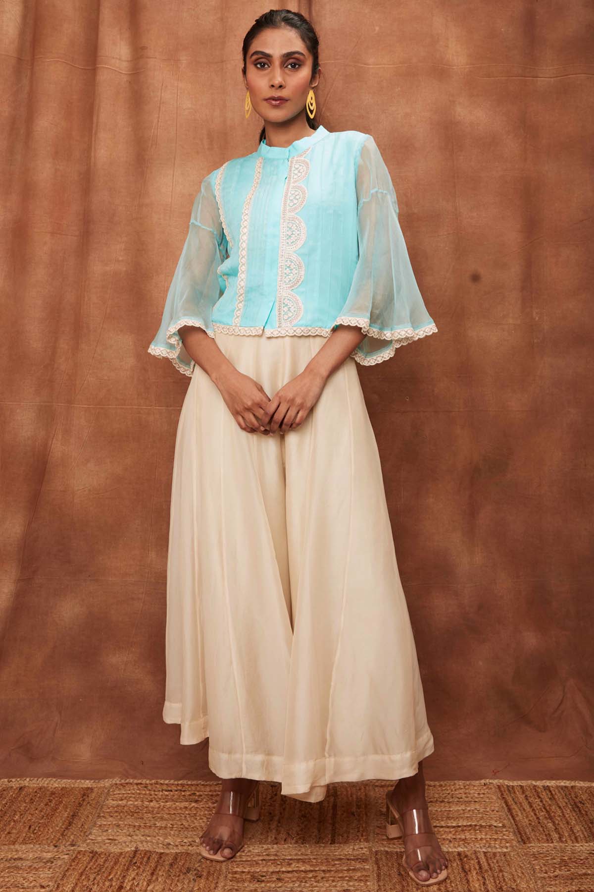 Buy Powder Blue Silk Short Top & Pants for Women Online