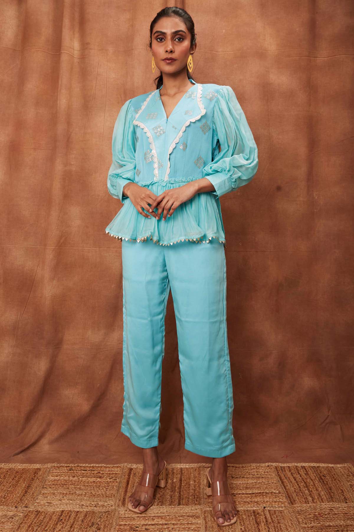 Buy Powder Blue Silk Top & Pants for Women Online