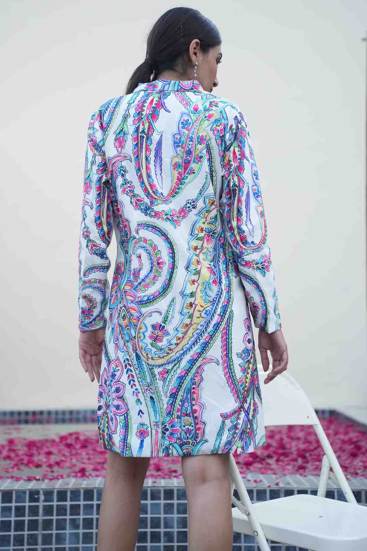 Printed Chanderi Blazer Dress