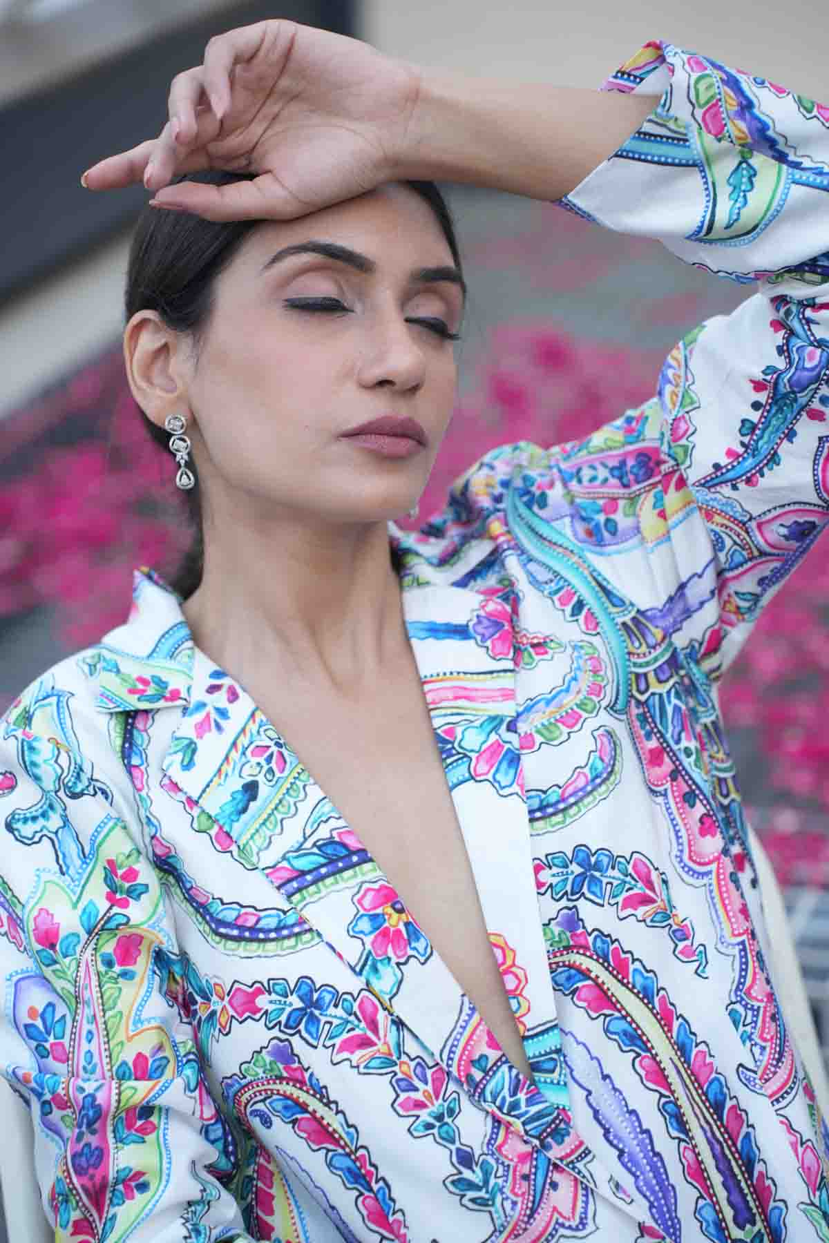 Printed Chanderi Blazer Dress