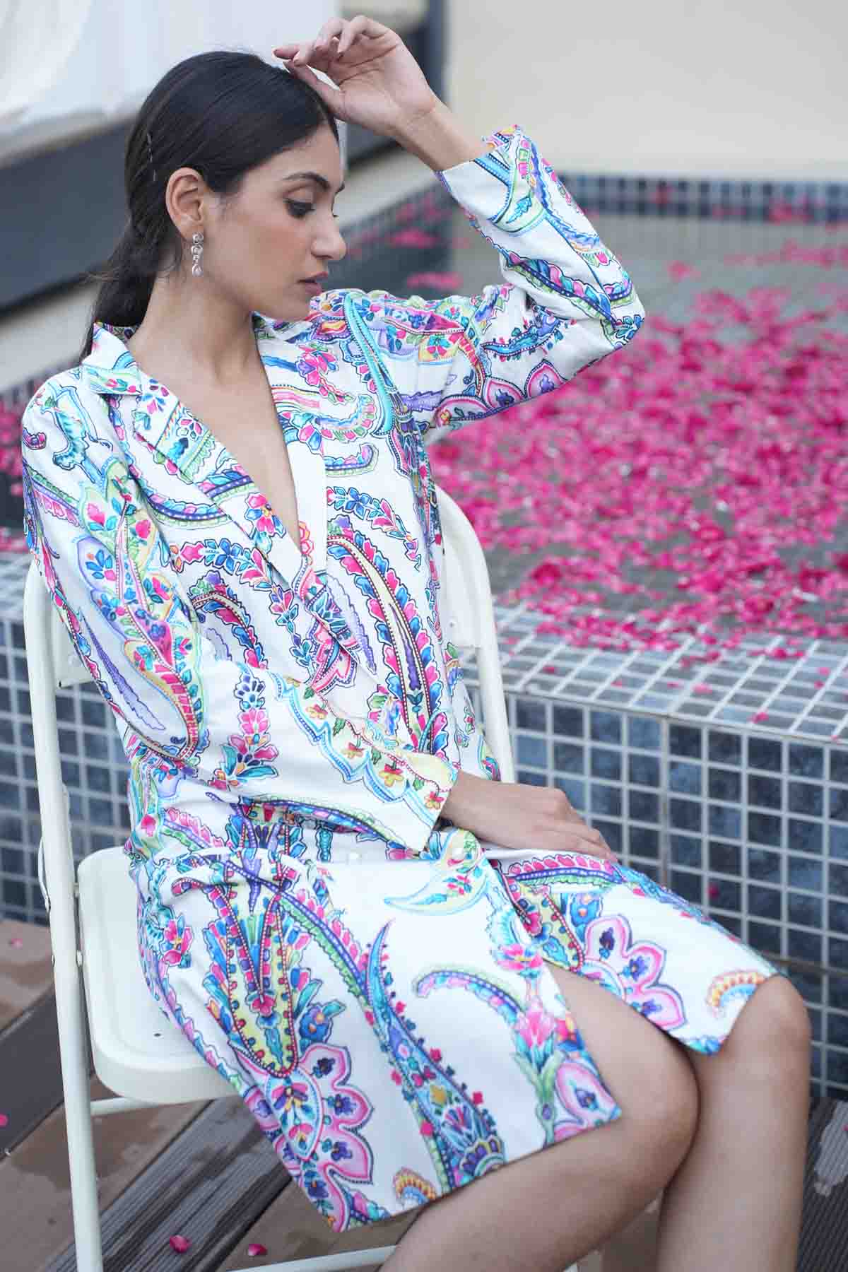 Printed Chanderi Blazer Dress