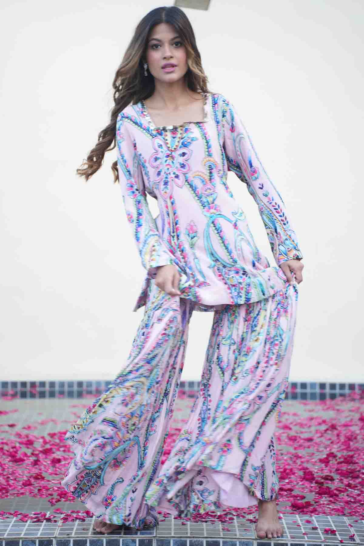 Printed Crepe Sharara Pants