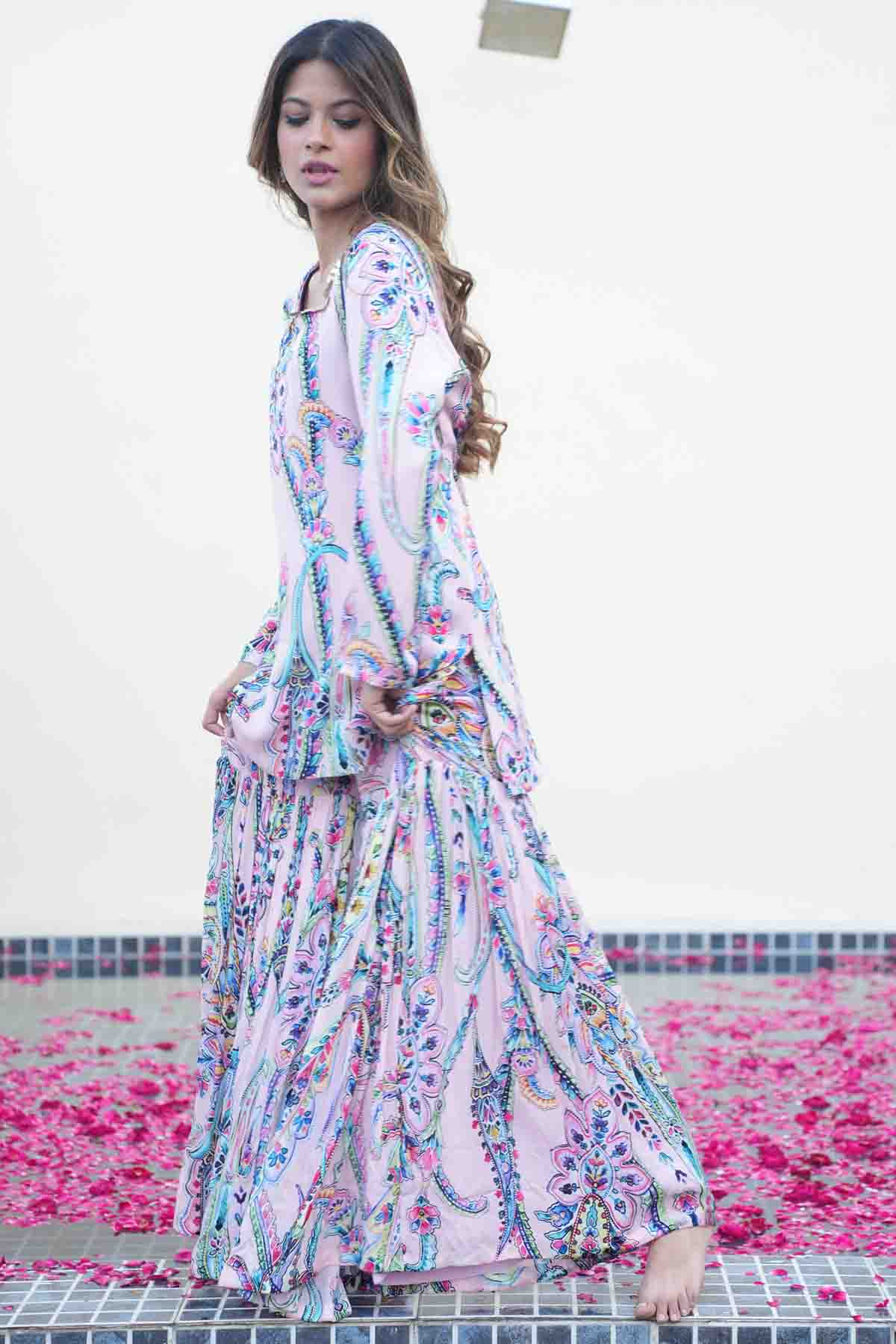 Printed Crepe Sharara Pants