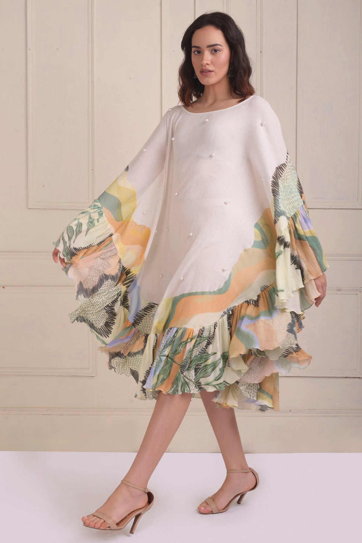 Printed Frilled Patchwork Dress