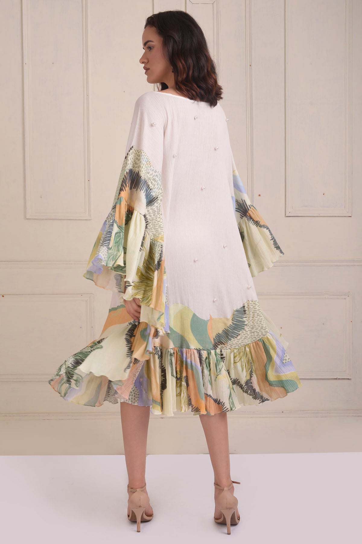 Printed Frilled Patchwork Dress
