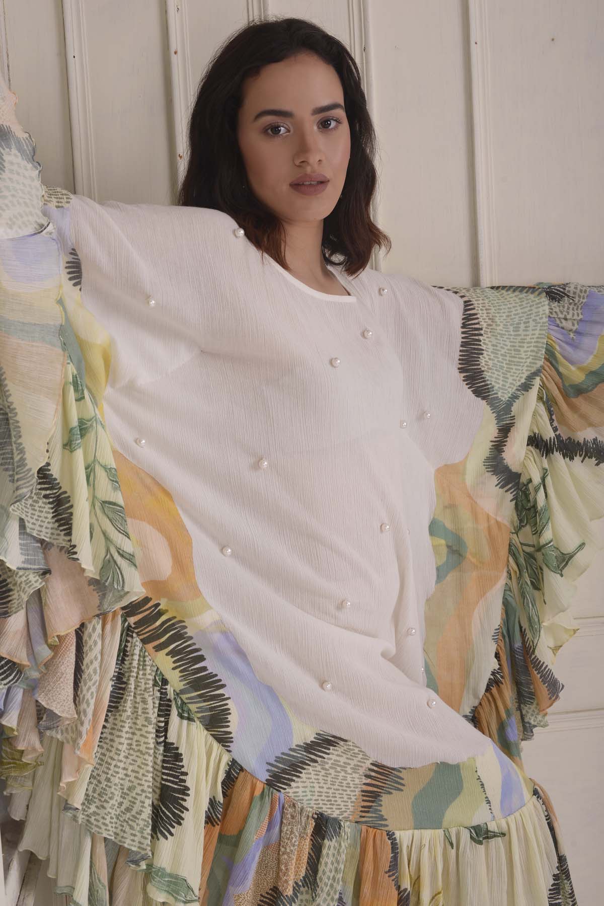 Printed Frilled Patchwork Dress