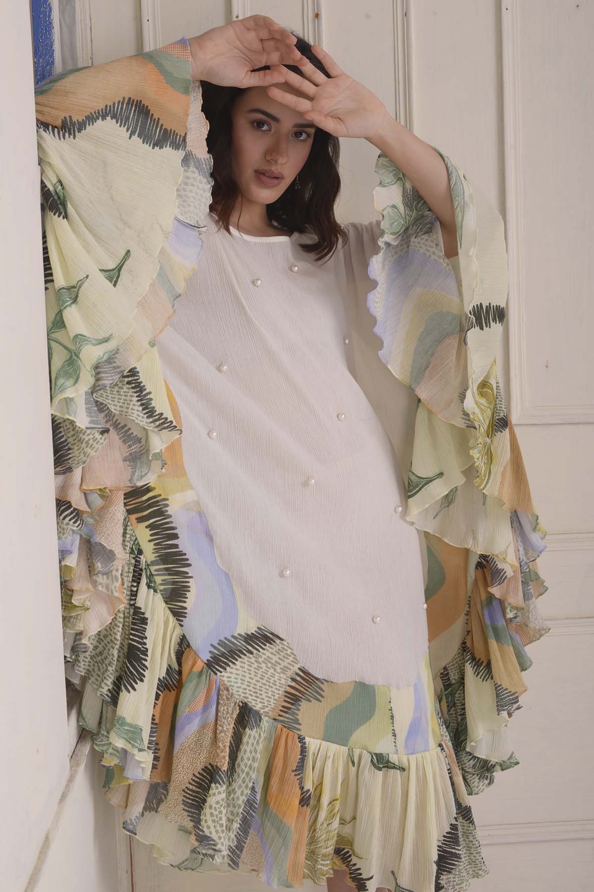 Printed Frilled Patchwork Dress