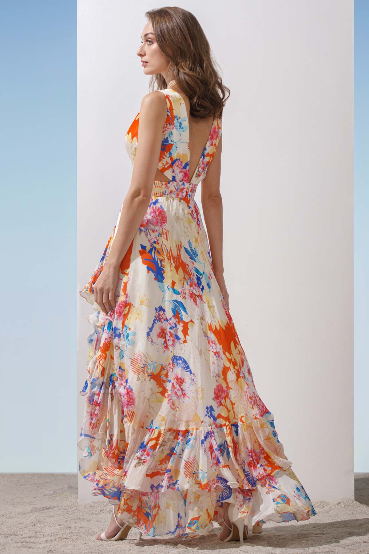 Printed Overlaped Neck Dress