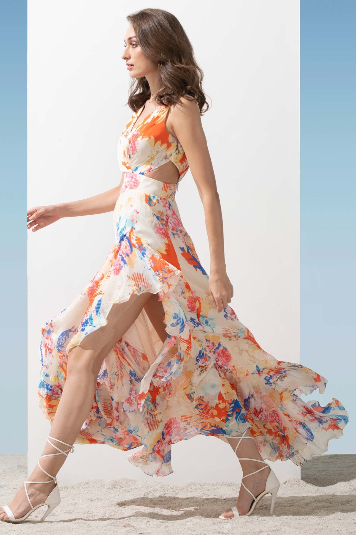 Printed Overlaped Neck Dress