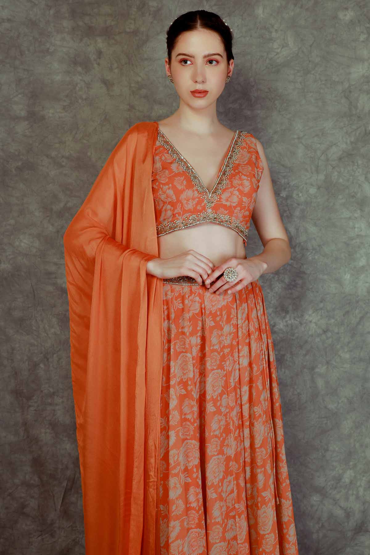 Printed Sequins Lehenga Set