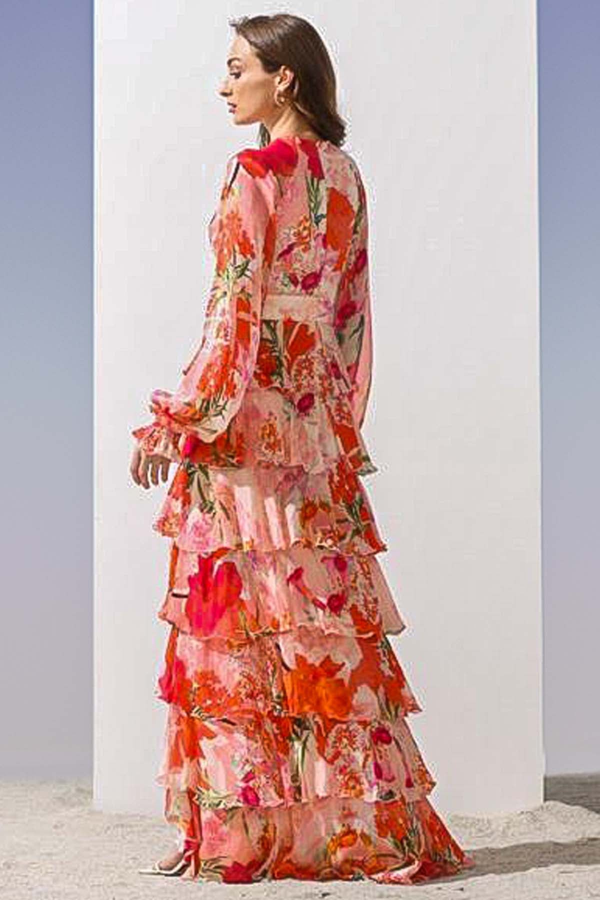 Printed Tiered Slit Dress