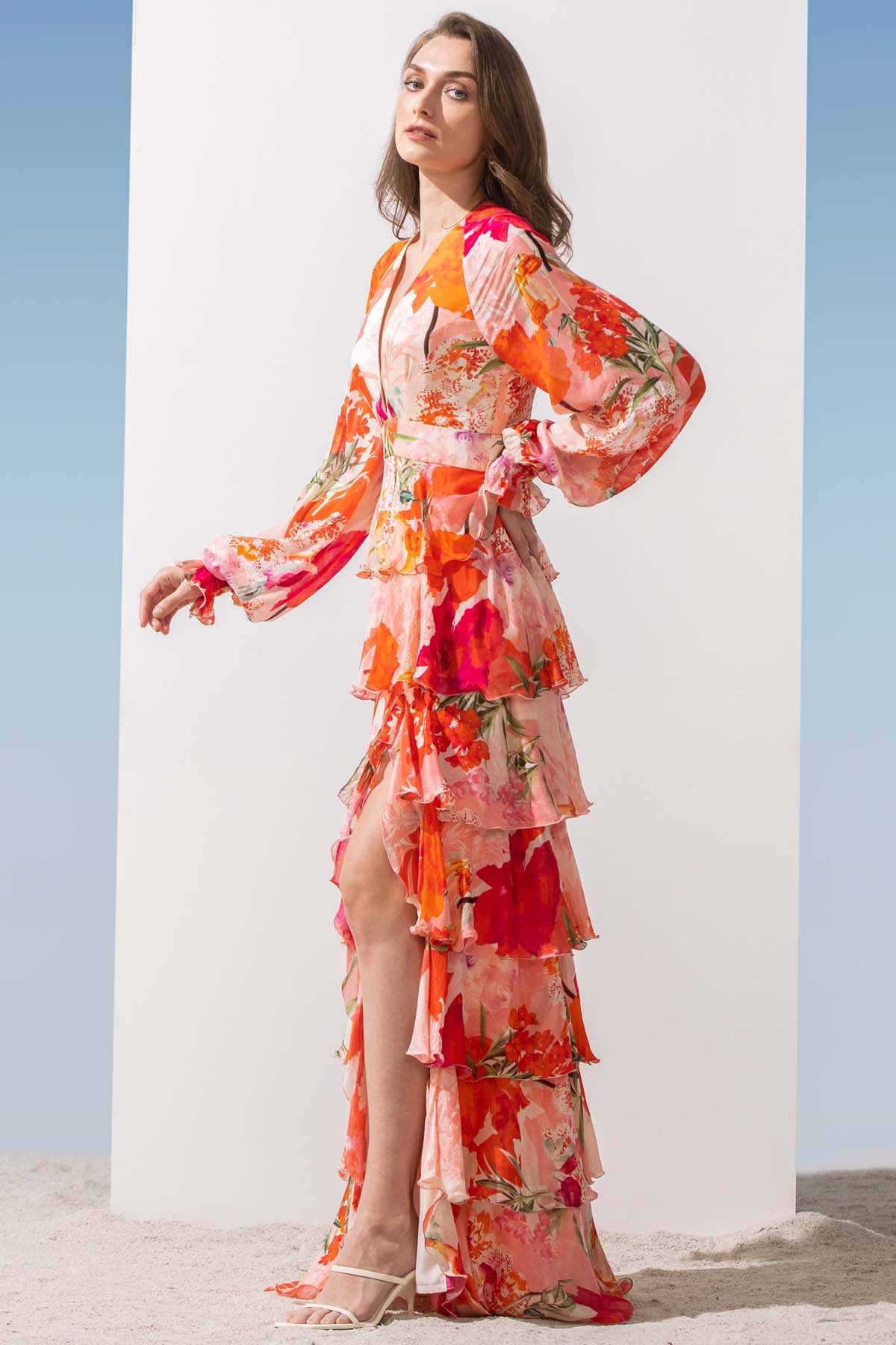 Printed Tiered Slit Dress