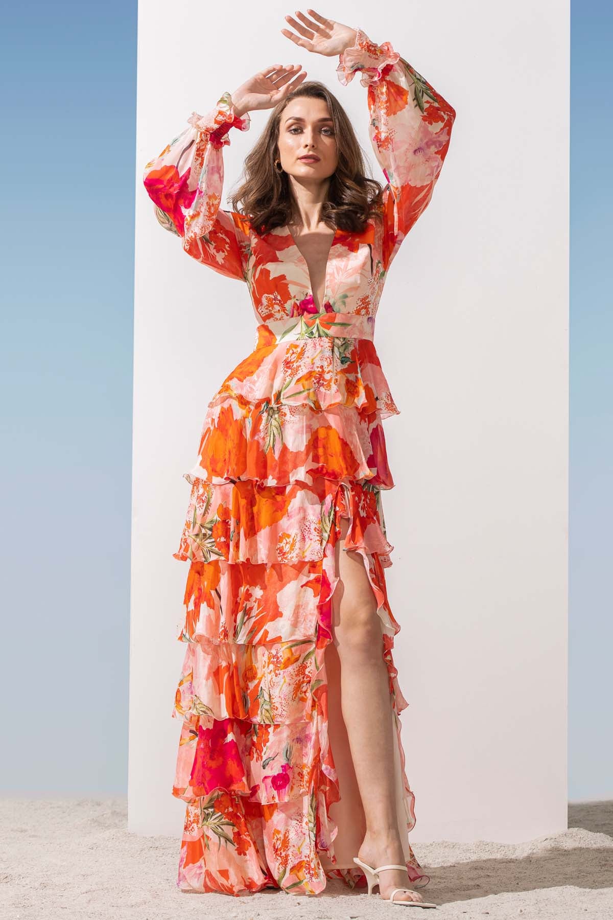 Printed Tiered Slit Dress