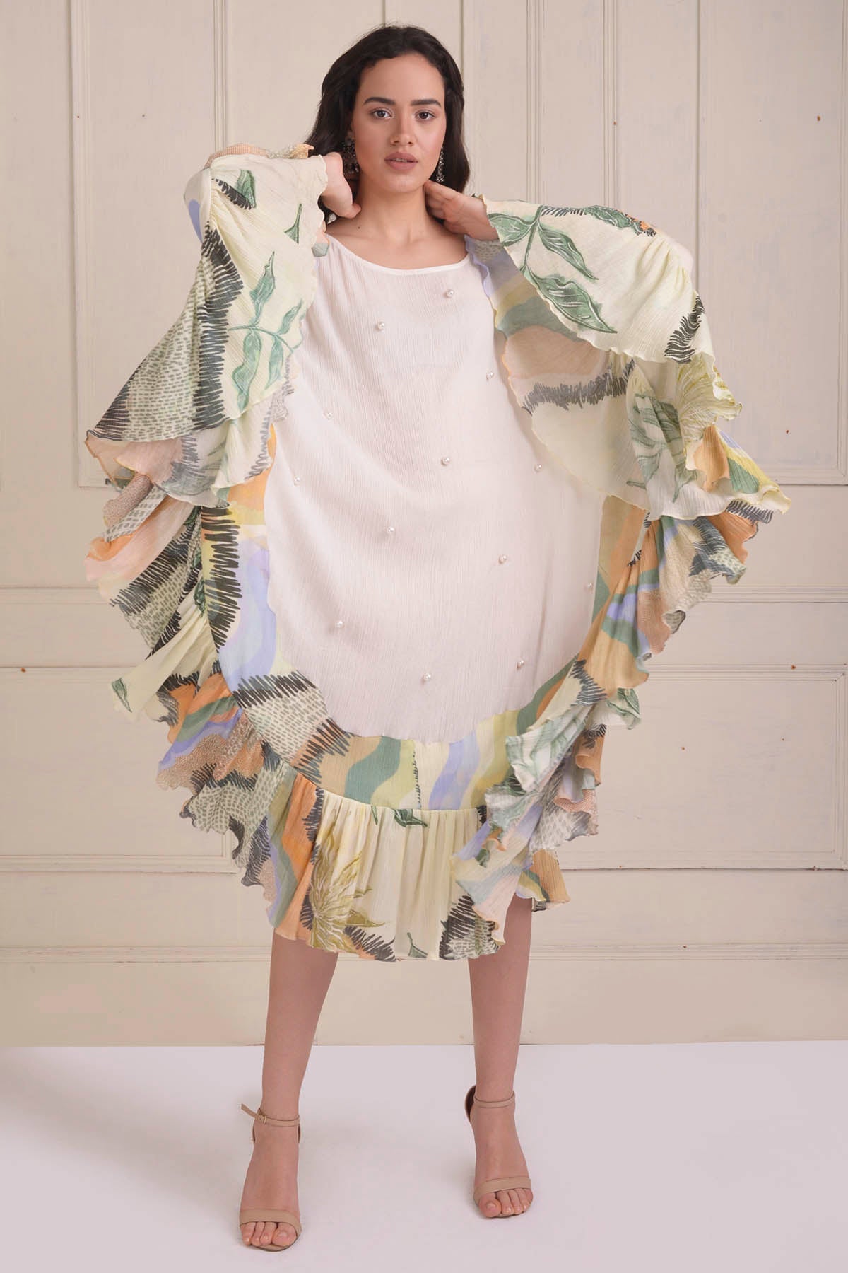 Printed Frilled Patchwork Dress