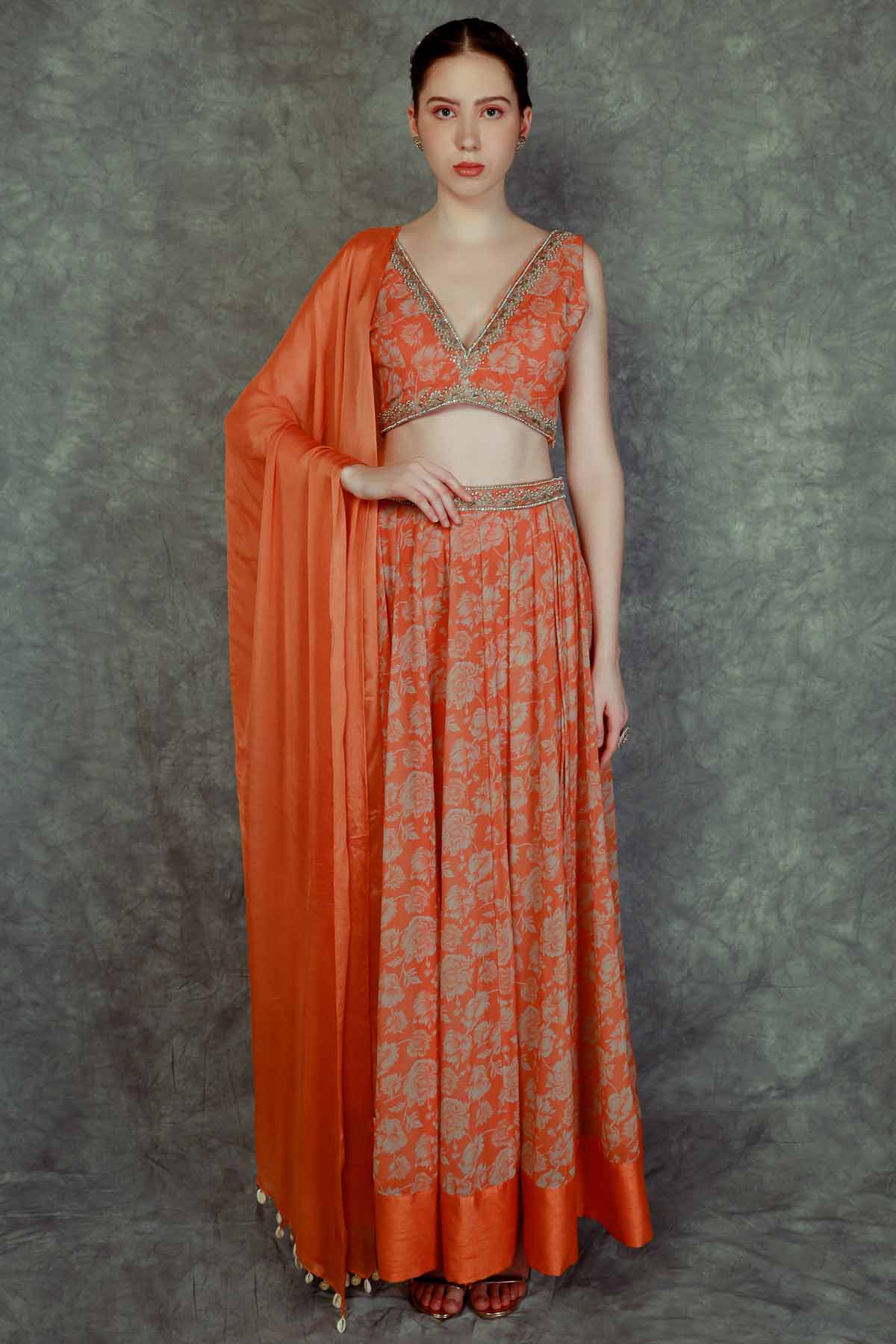 Printed Sequins Lehenga Set