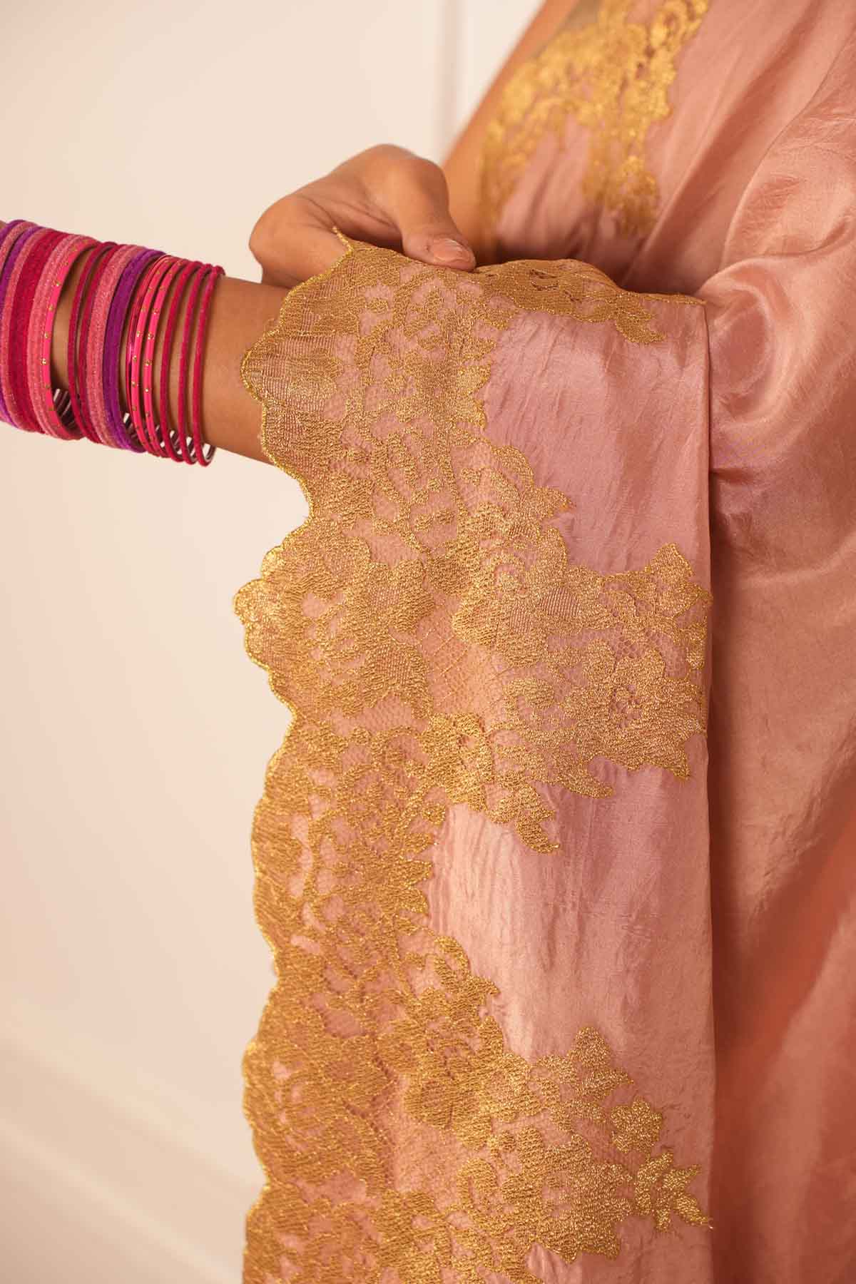Pure Silk Rose Gold Saree