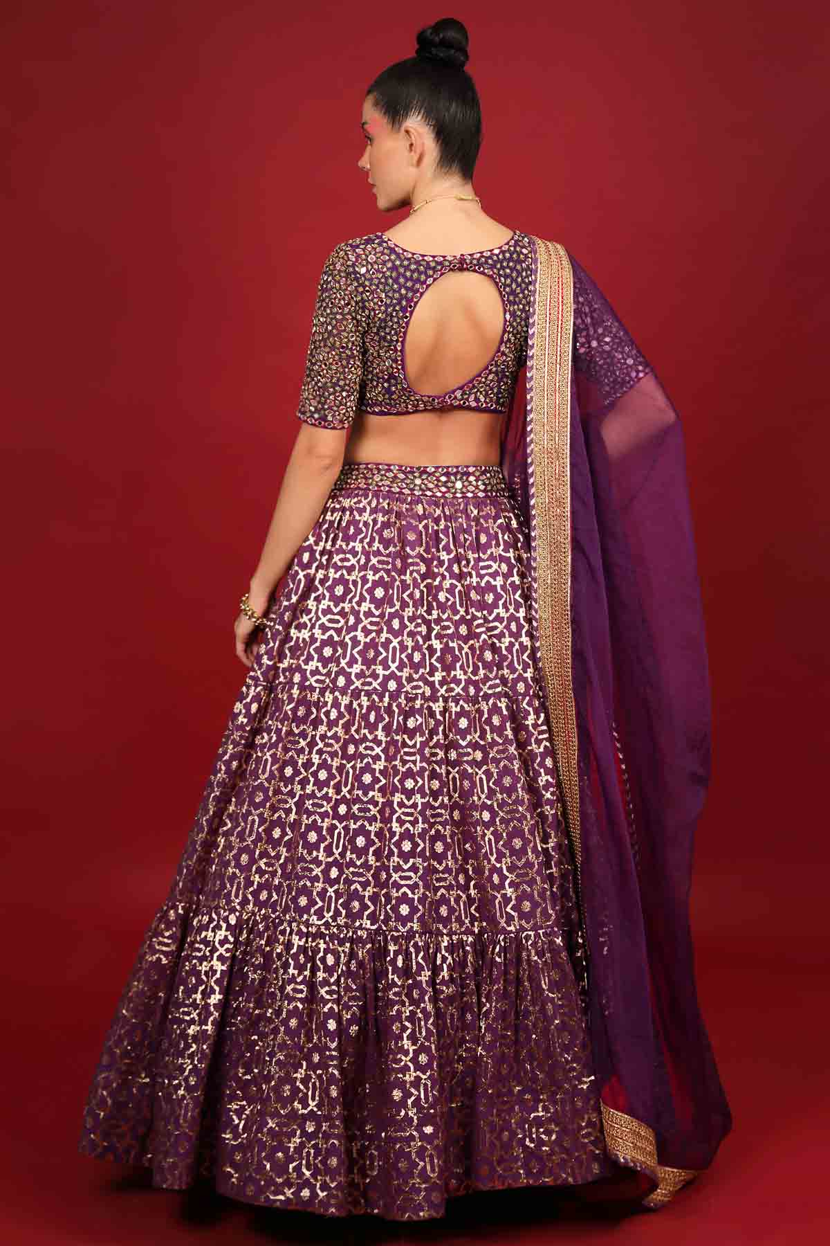 Purple Chanderi Embroidered Lehenga Set