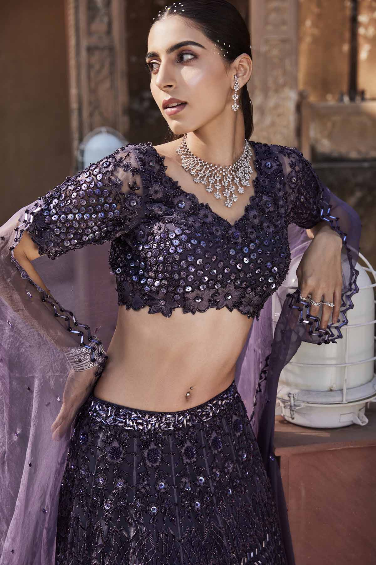 Purple Embroidered Lehenga Set