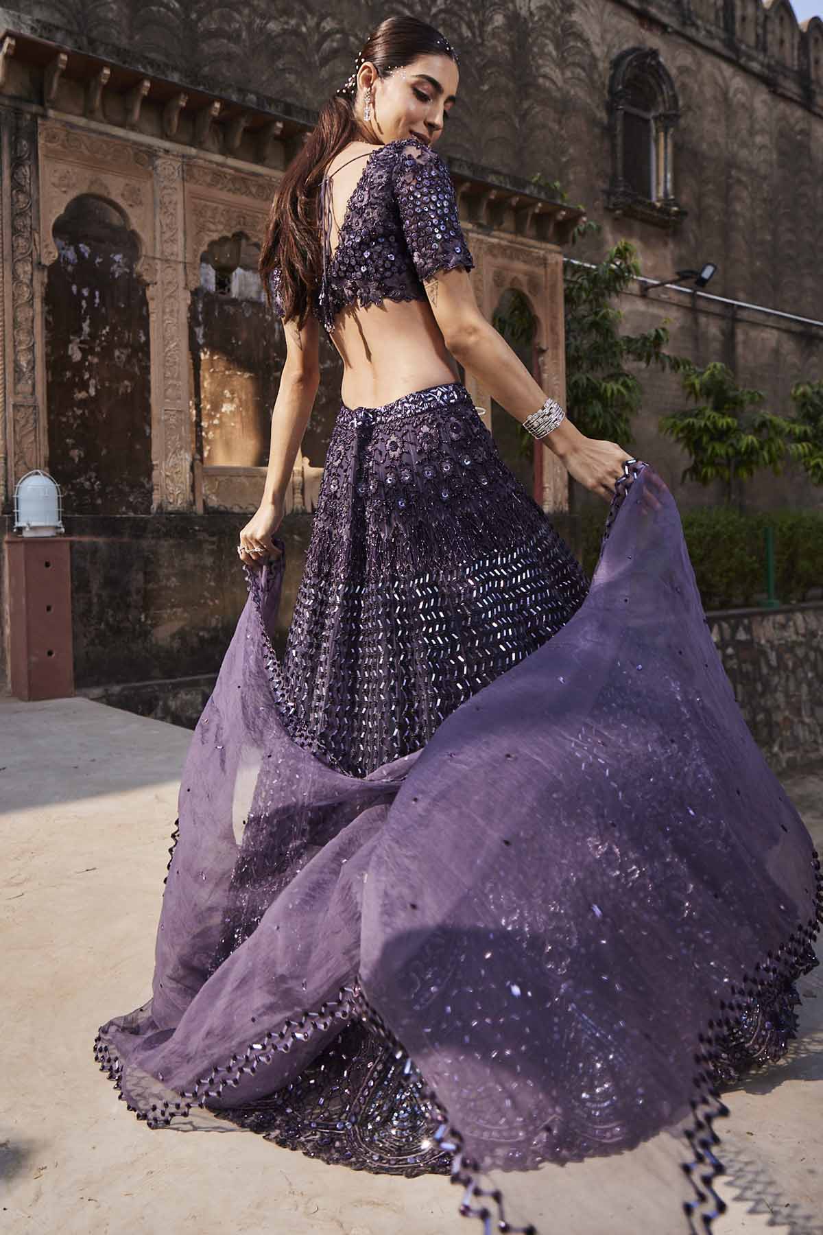 Purple Embroidered Lehenga Set