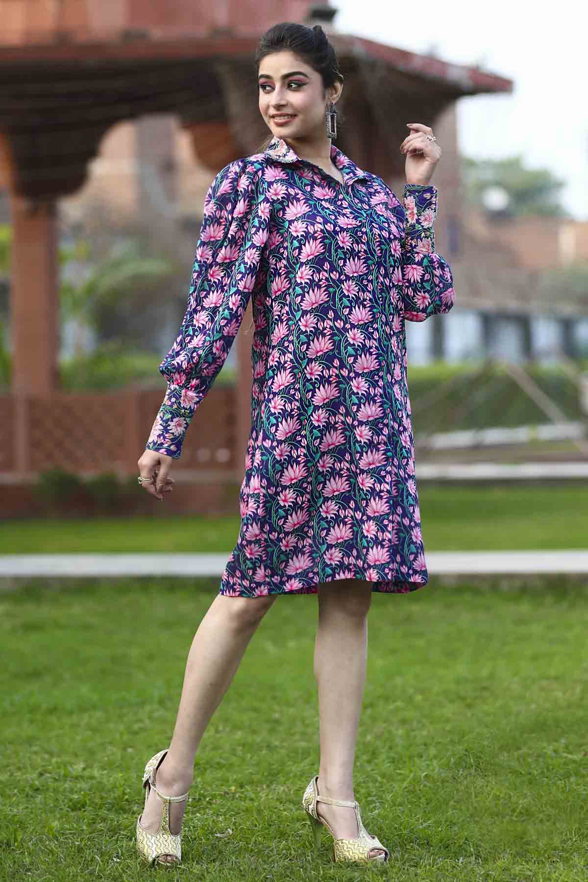 Purple Embroidered Shirt Dress