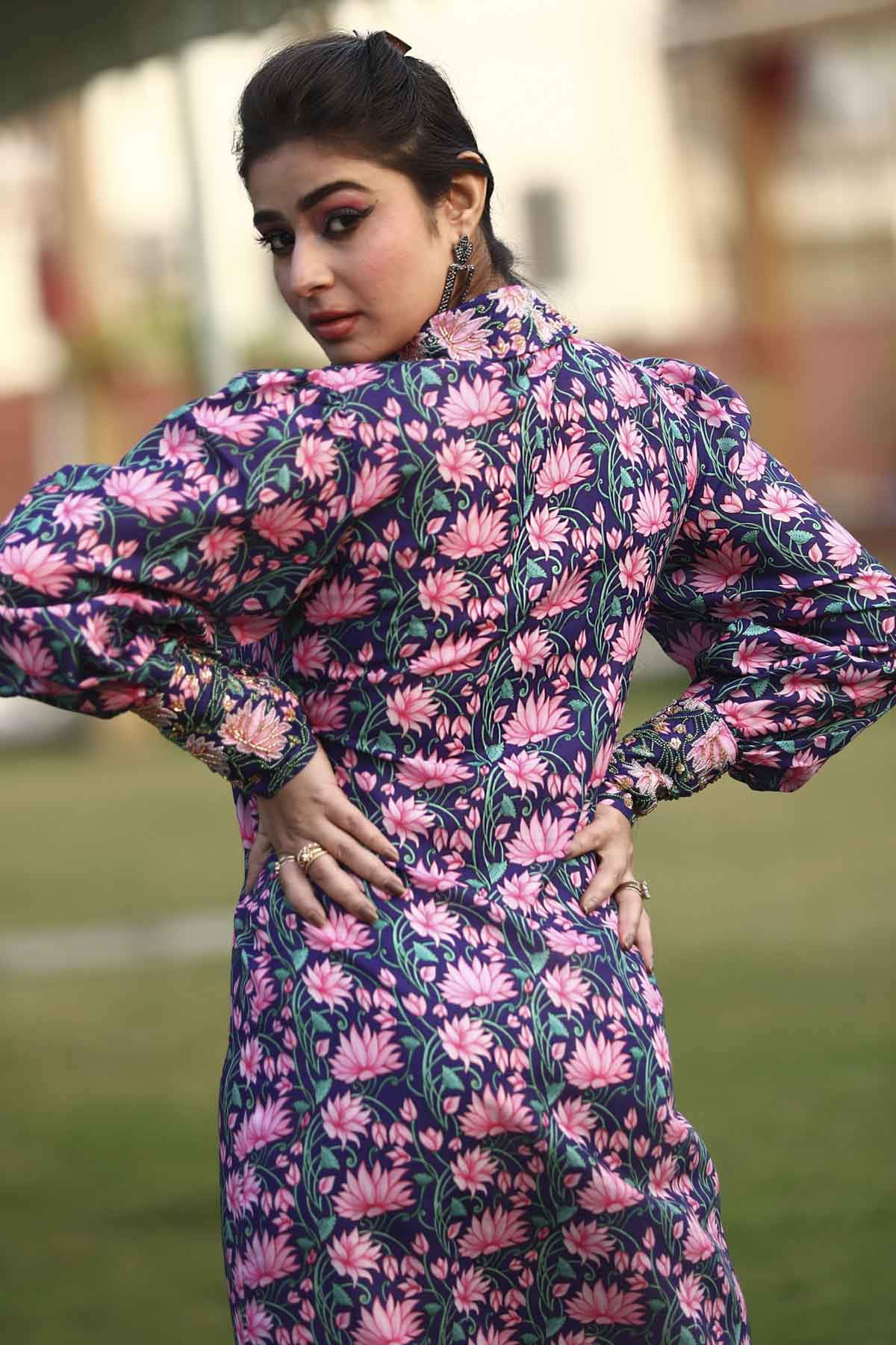 Purple Embroidered Shirt Dress