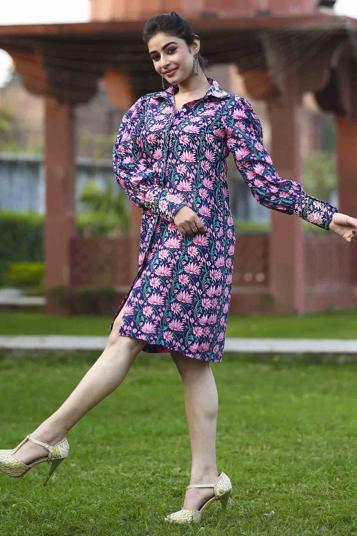 Purple Embroidered Shirt Dress