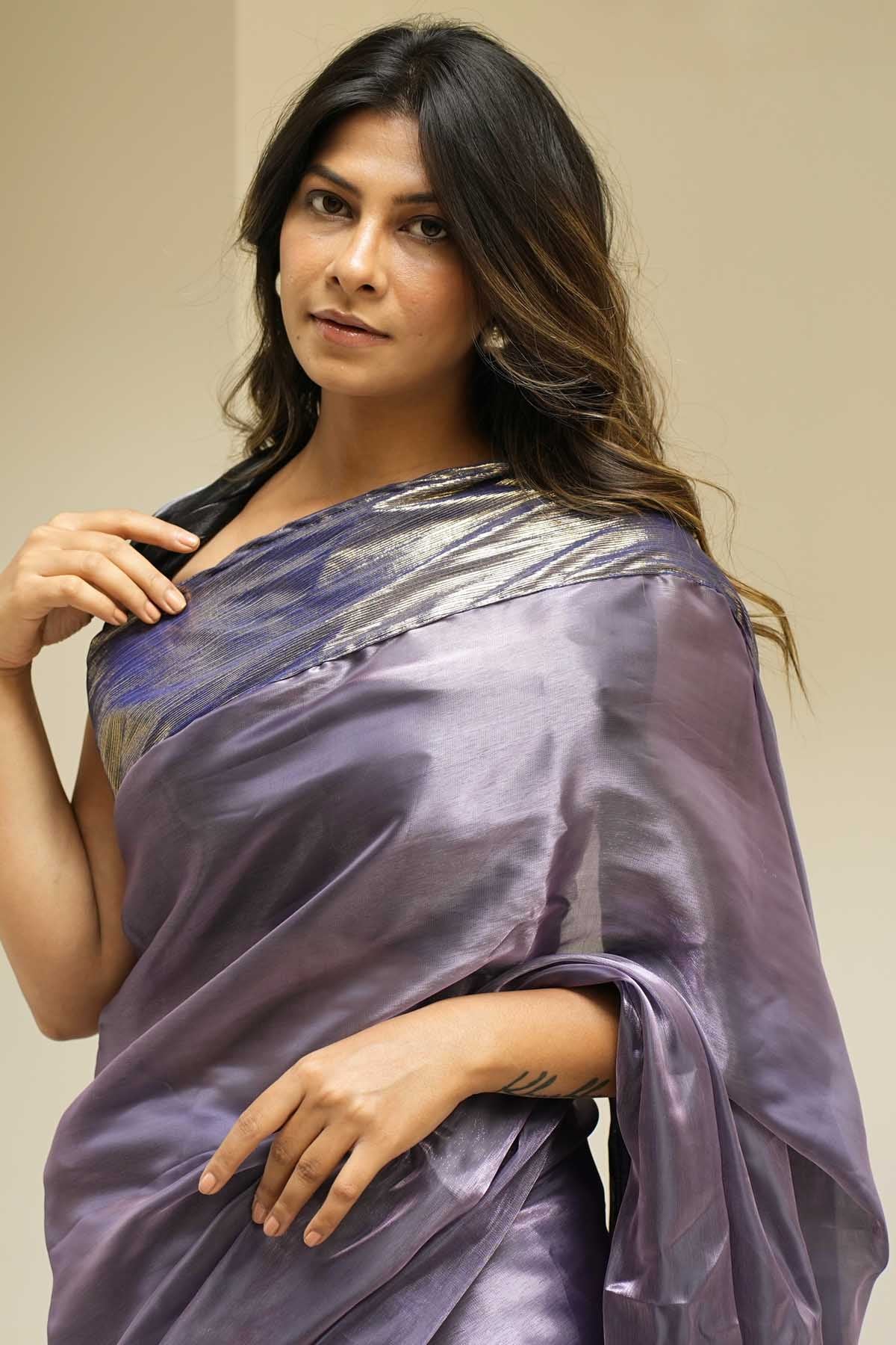 Purple Organza Drape Saree