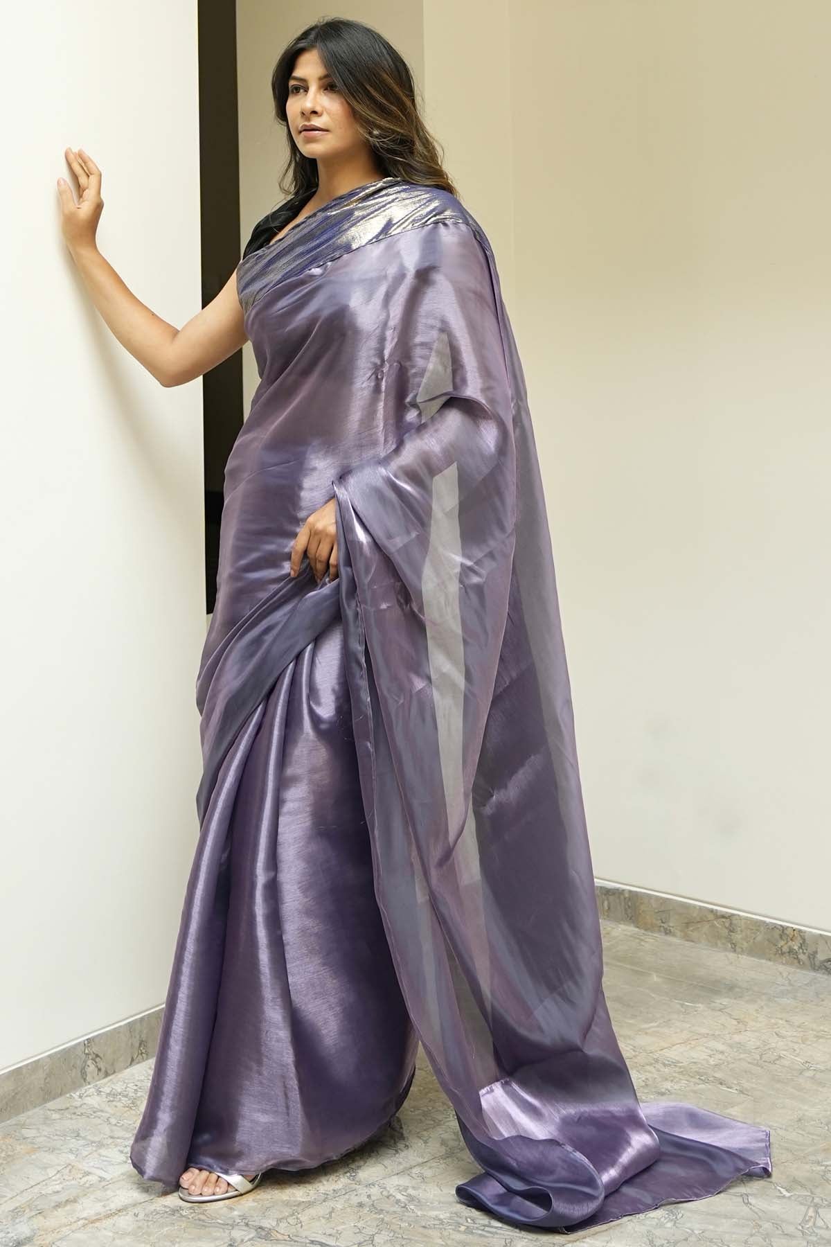 Purple Organza Drape Saree