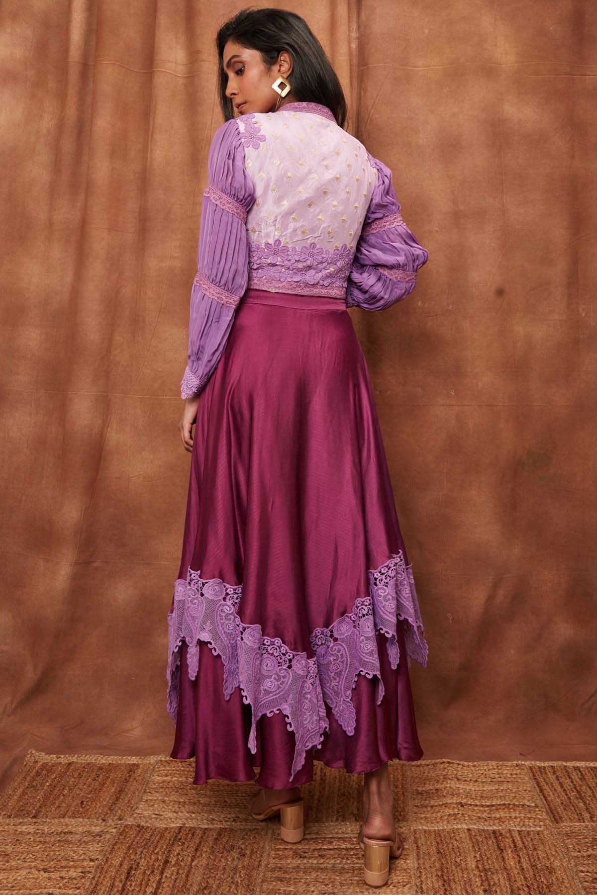 Purple Silk Jacket & Laced Skirt