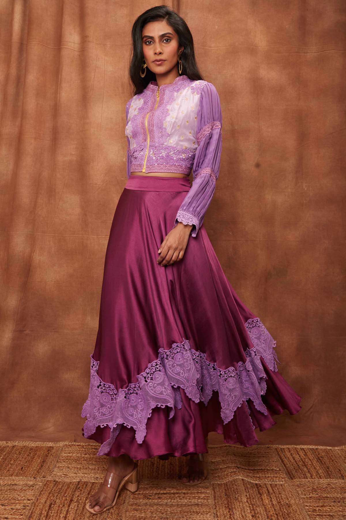 Purple Silk Jacket & Laced Skirt
