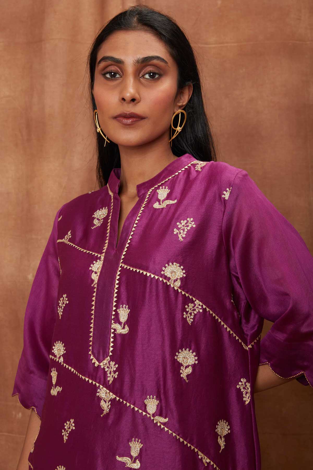Purple Scalloped Kurta & Dhoti