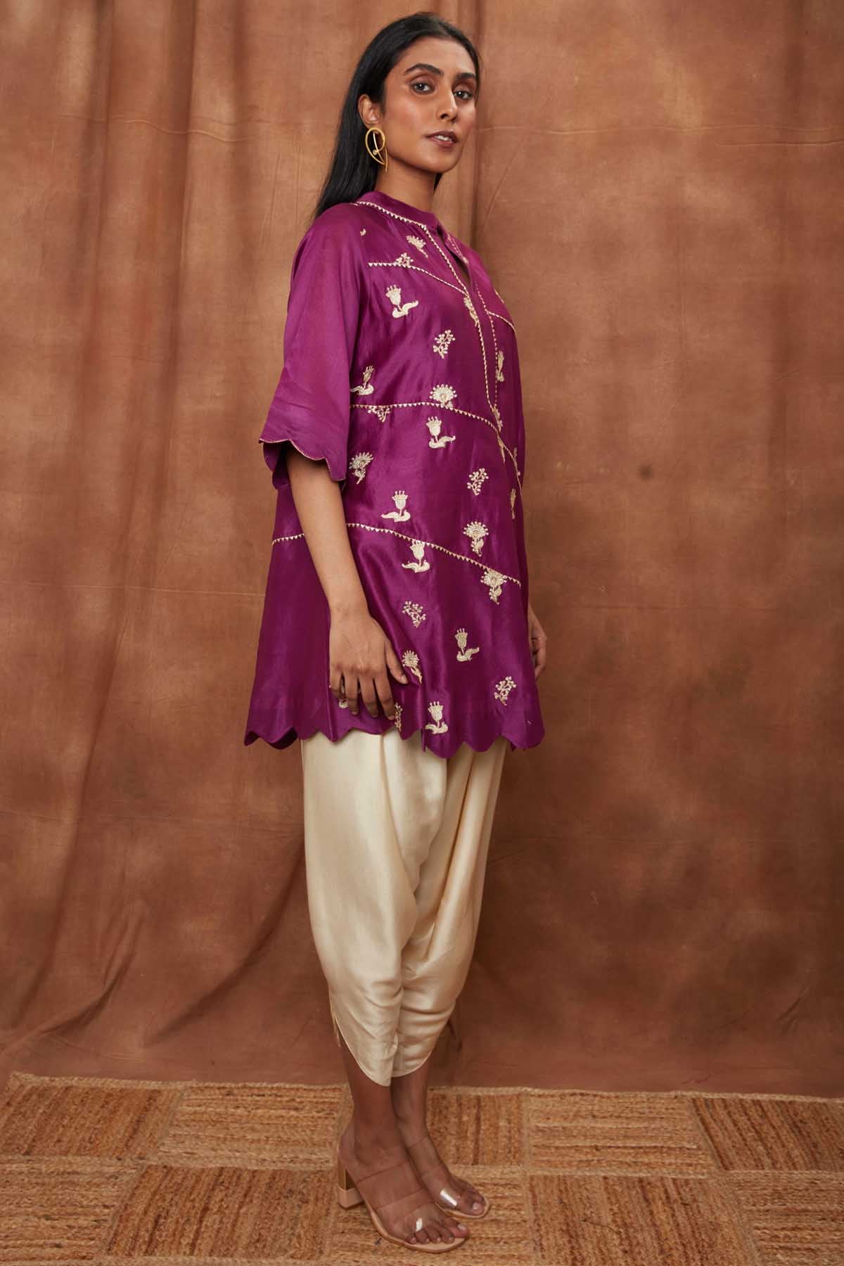 Purple Scalloped Kurta & Dhoti
