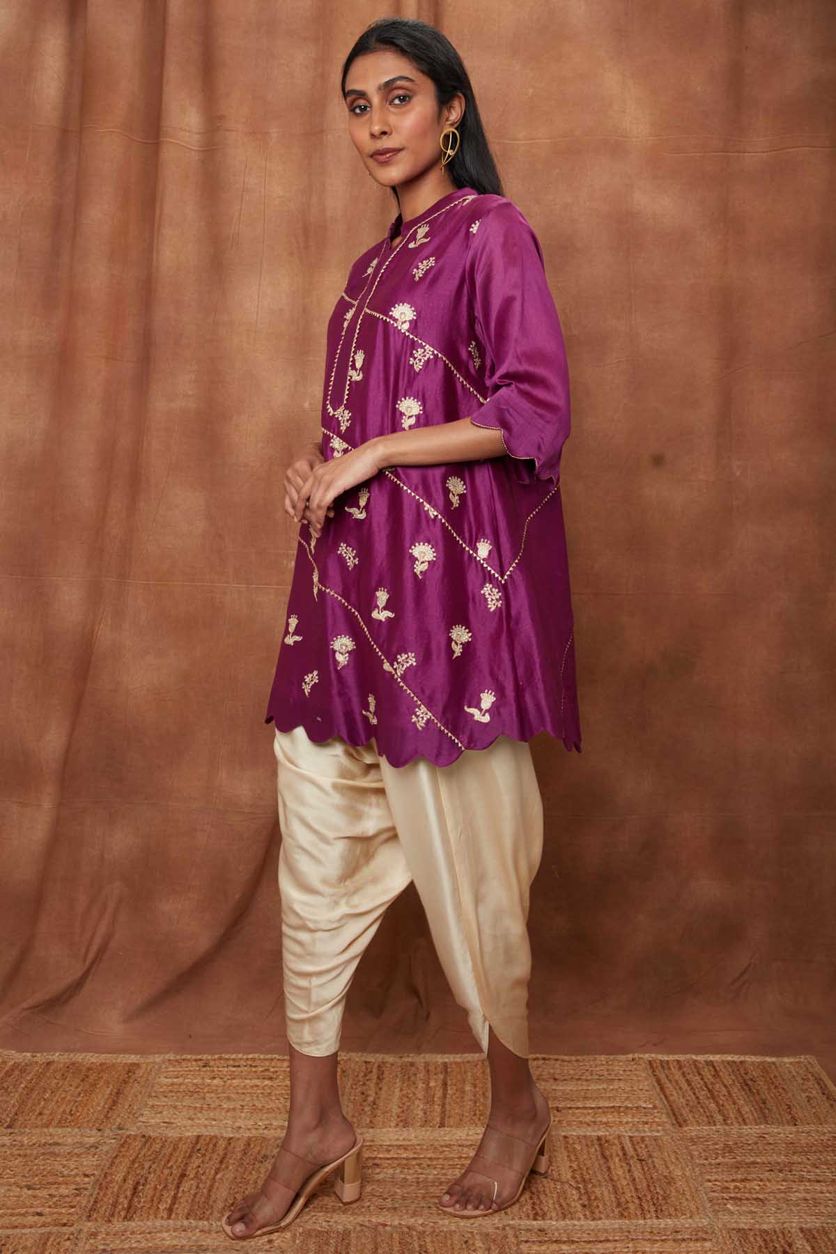 Purple Scalloped Kurta & Dhoti