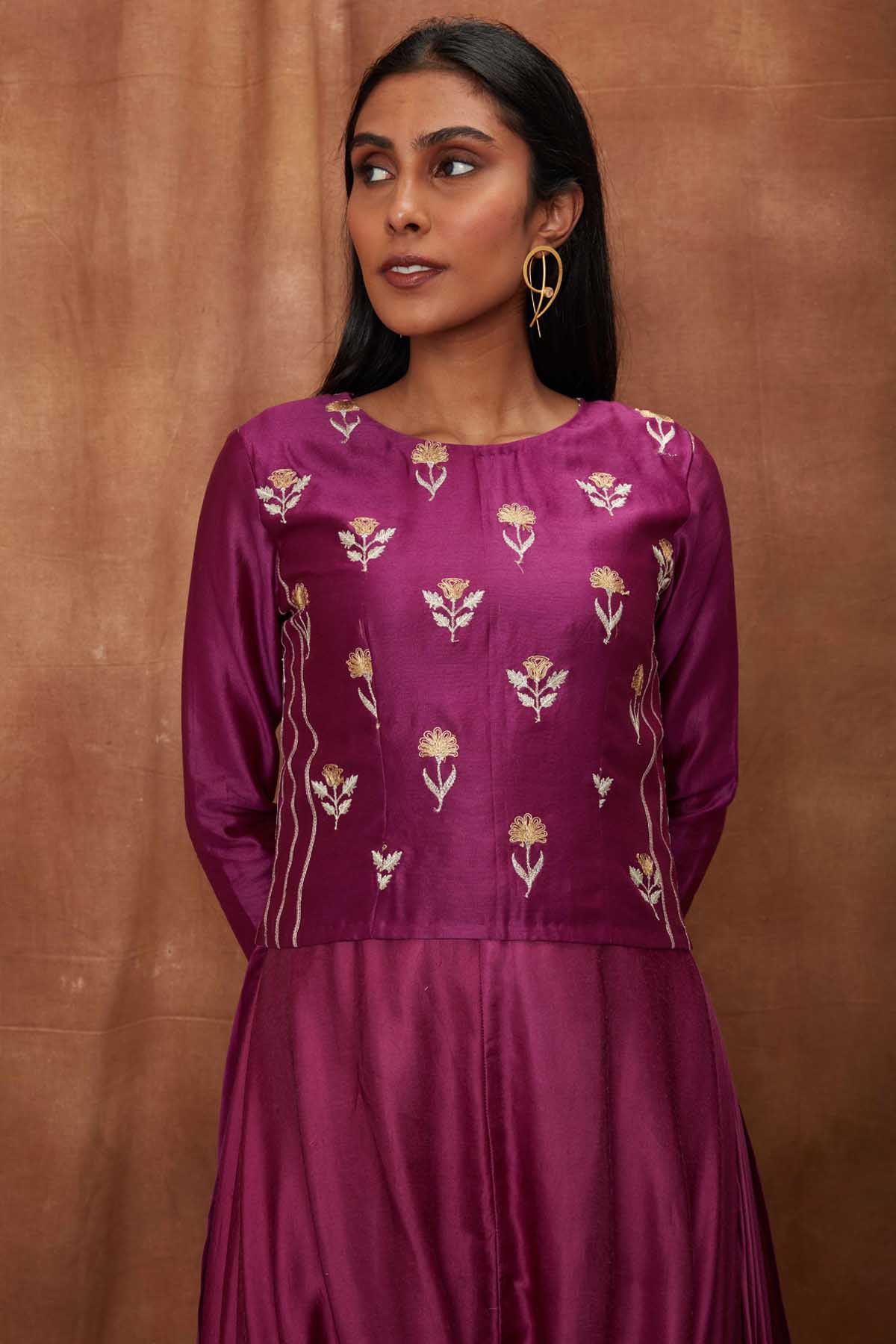 Purple Silk Scalloped Top & Cowl Dress