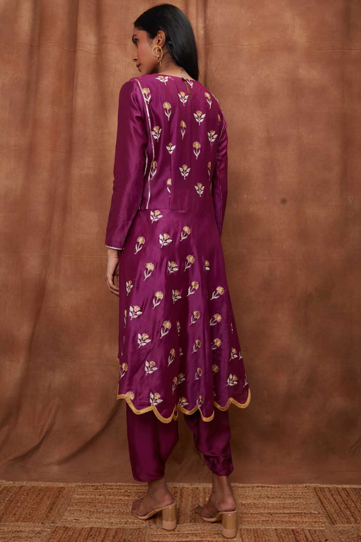 Purple Silk Top & Draped Dhoti