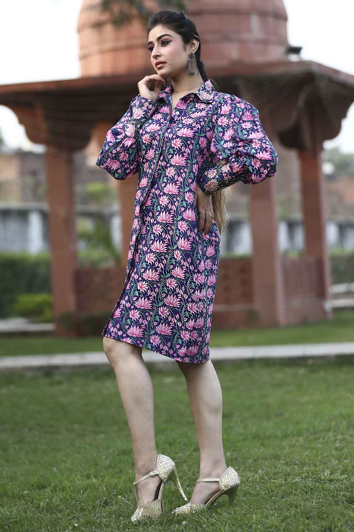 Buy Designer Purple Embroidered Shirt Dress Online