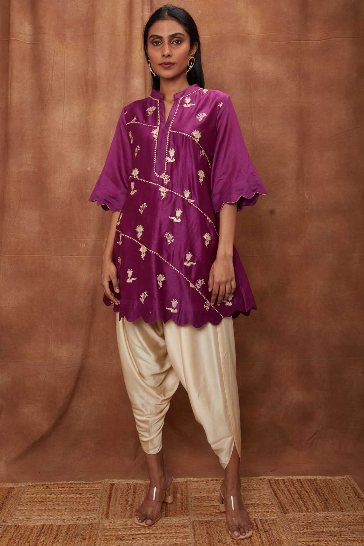 Buy Purple Silk Scalloped Kurta & Dhoti for Women Online