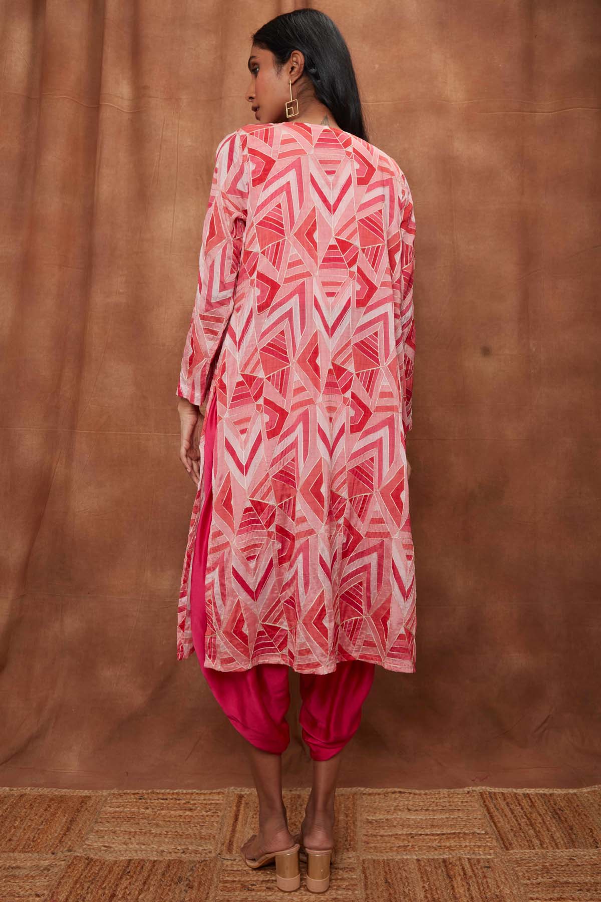 Rani Pink Placement Cape & Dhoti Set