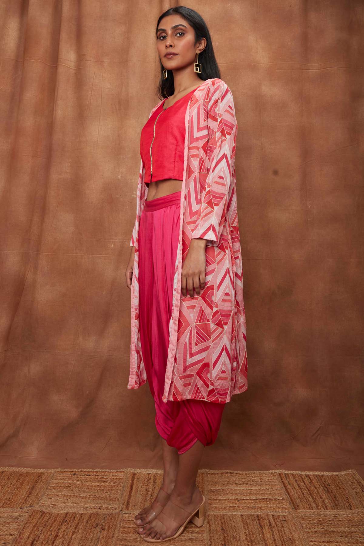 Rani Pink Placement Cape & Dhoti Set